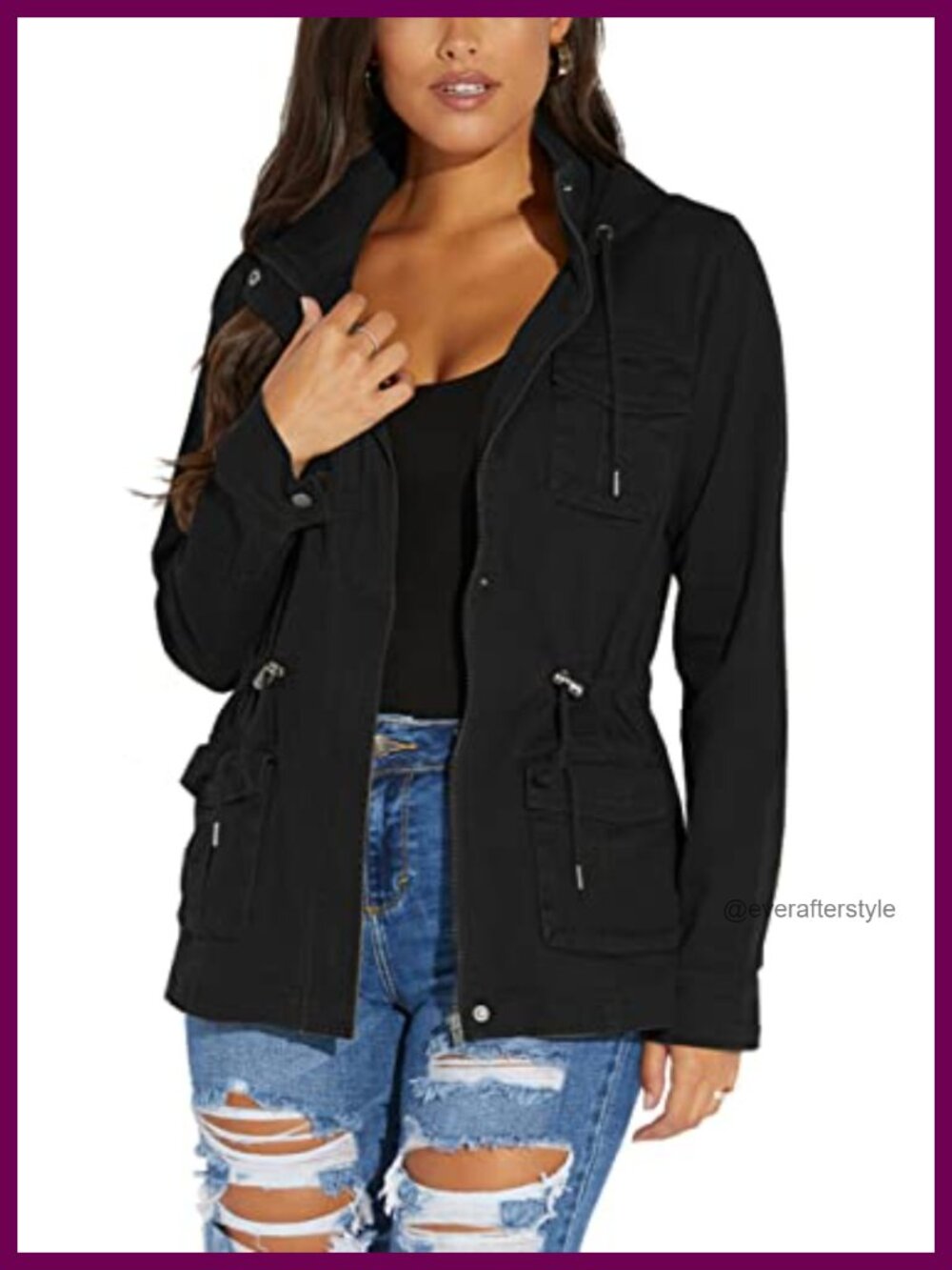 Women Lightweight Camo Utility Jacket Zip Up Fall Casual with Pockets